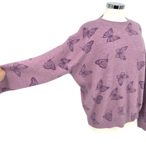 Le Lis Collection Butterfly Print Purple Oversized Sweater Size Medium - Picture 4 of 12